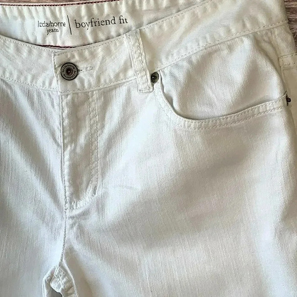 Liz Claiborne Jeans Boyfriend Fit Straight Crop Cuffed Size 10 White Mid Rise - Picture 6 of 16